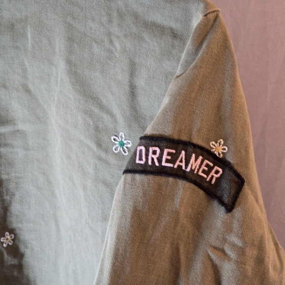 American Eagle Army Green Flower Embroidered Oversized Jacket Dreamer, sz M - Picture 6 of 7